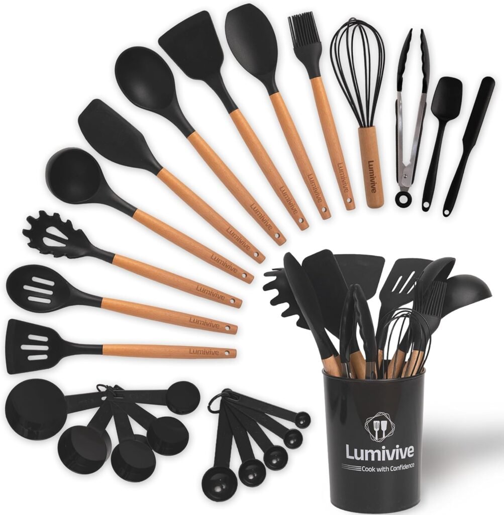 Lumivive Kitchen Utensils Set, Food,Grade Silicone ,Elevate Culinary Experience w 24-Piece Premium Cooking Utensils Set 7 erf